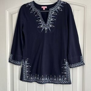 Lilly Pulitzer Navy Tunic with White Embroidery